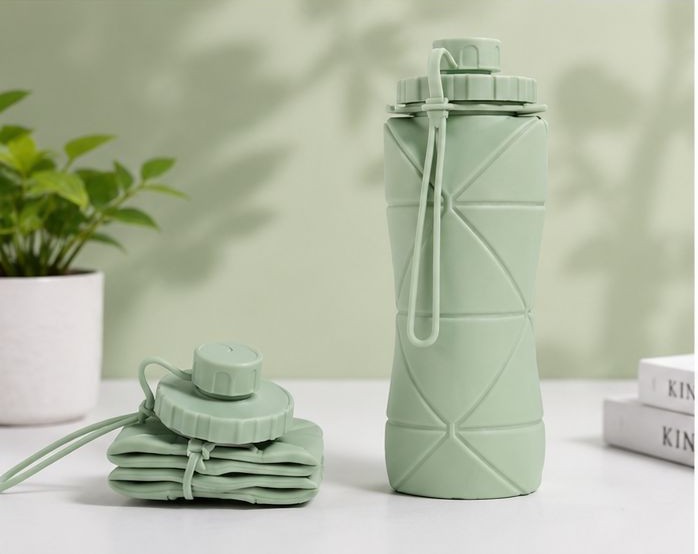 600ml Silicone Folding Water Bottle – BPA-Free Collapsible Travel Sports Bottle