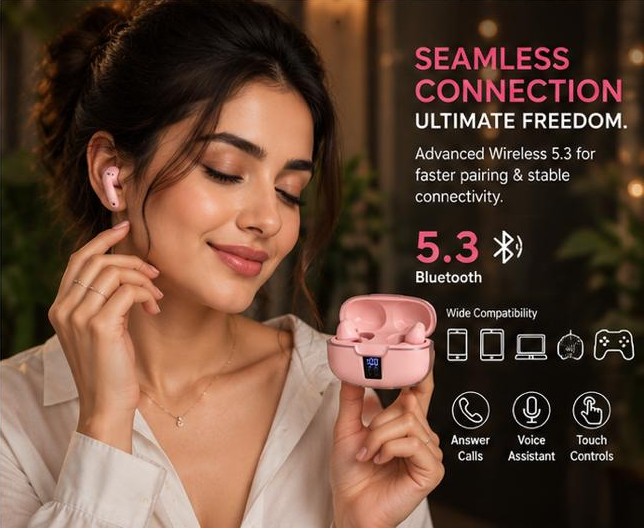 Wireless Bluetooth 5.3 TWS Earbuds – Touch Control Earphones with LED Display Charging Case