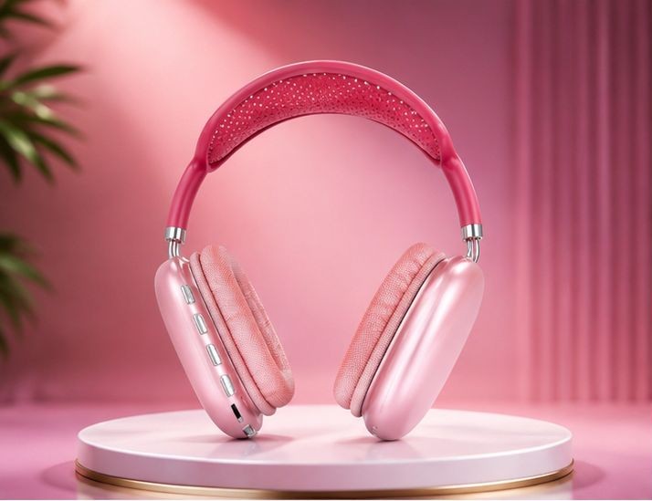 Wireless Bluetooth Over-Ear Headphones – Foldable Stereo Headset with Deep Bass & HD Calling (Pink)