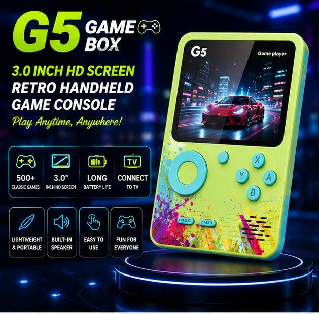 G5 Game Box 3.0" HD Retro Handheld Gaming Console – 500+ Classic Games with TV Output