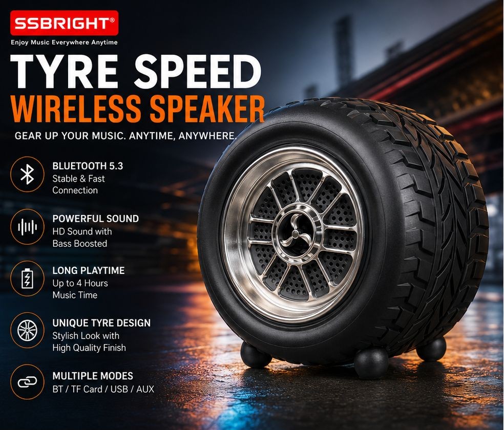 SSBRIGHT Tyre Speed Wireless Bluetooth Speaker – Portable Bass Speaker with Bluetooth 5.3
